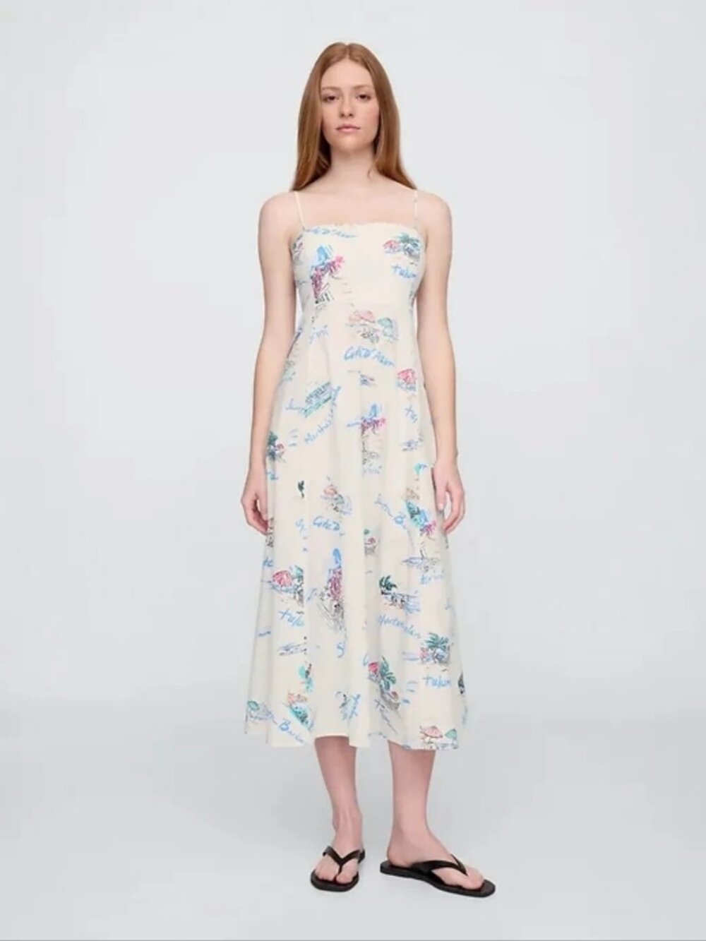 GAP White Slip Dress with Blue and Teal Print Size L EUC